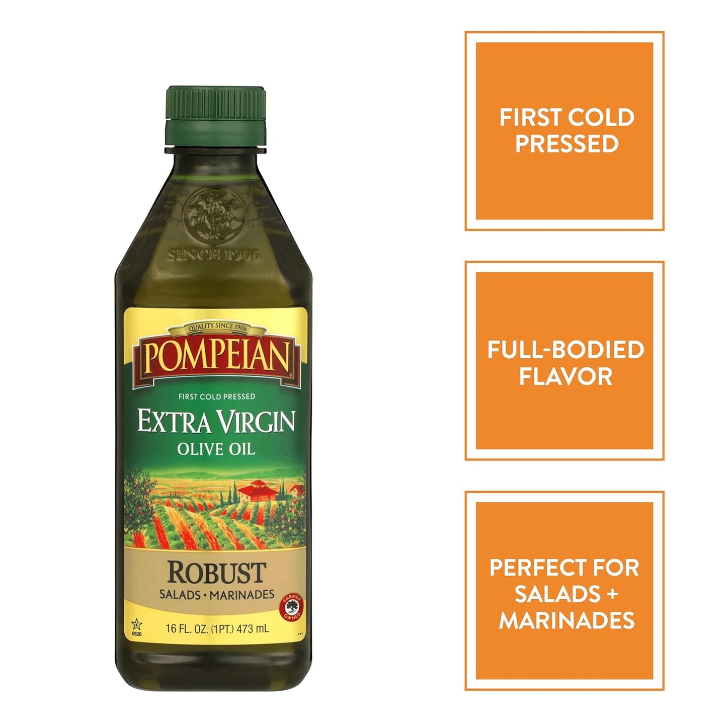 Pompeian Robust Extra Virgin Olive Oil, Contains Polyphenols, First Cold Pressed, 16 Fl Oz