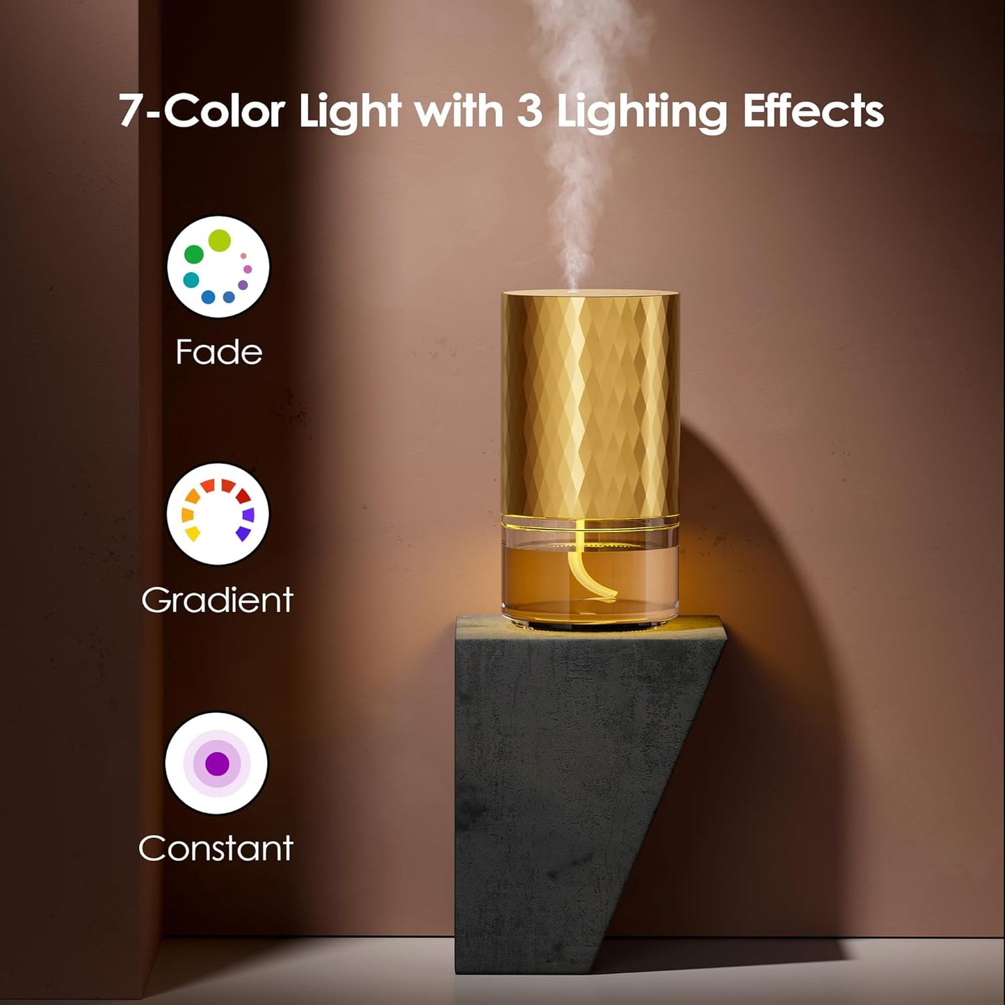 Airversa Waterless Diffuser Essential Oil 100ml Capacity Scent Air Machine for Home Aromatherapy Premium Metal Nebulizer Battery Operated 3 Mist Settings Timers Color Light AN5(Gold)