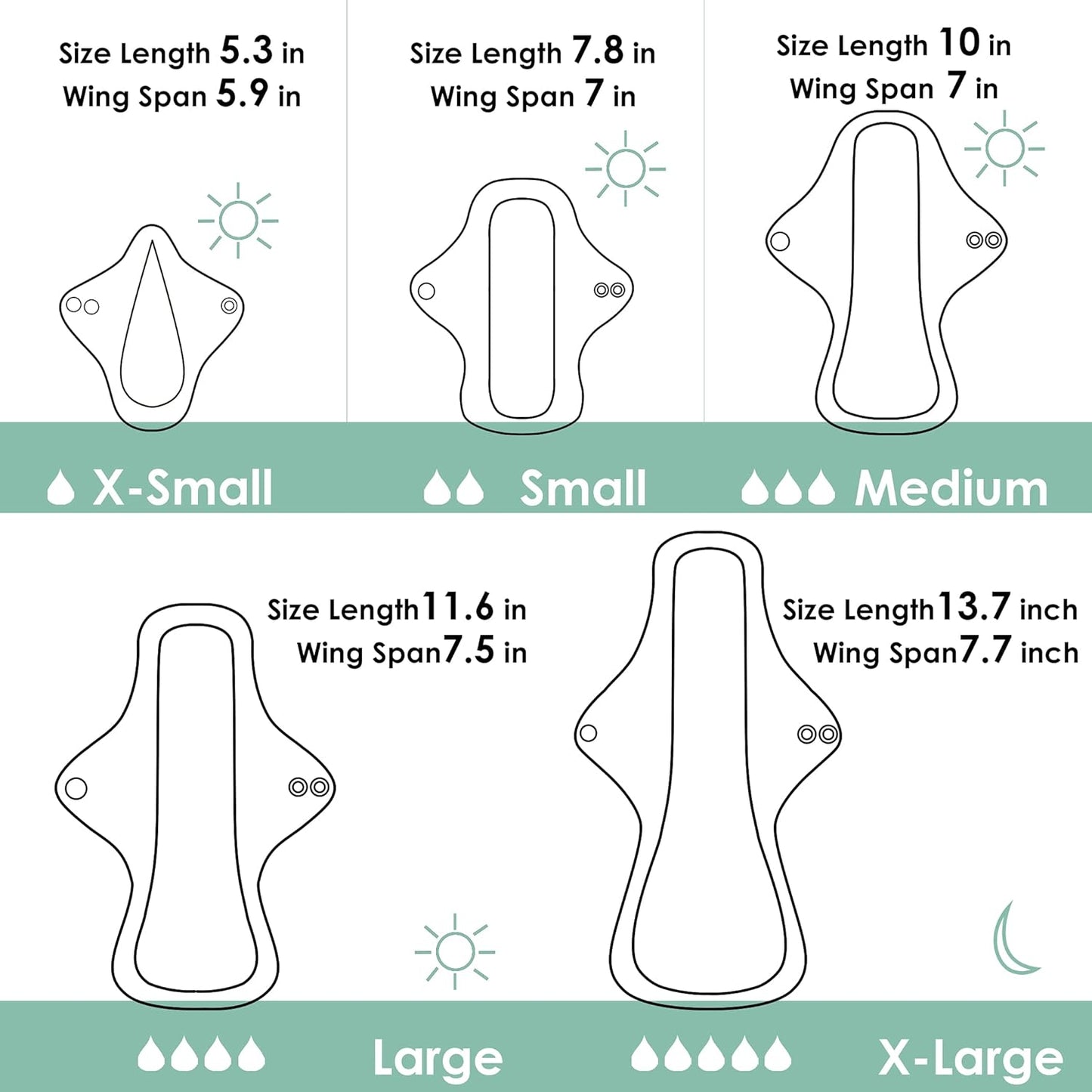 wegreeco 6 Pcs Reusable Menstrual Pads, Ultra Absorbent Cloth Pads for Heavy Flow, Sanitary for Teens,Women, Nonslip, Grey Inner, Grey Outer, Large