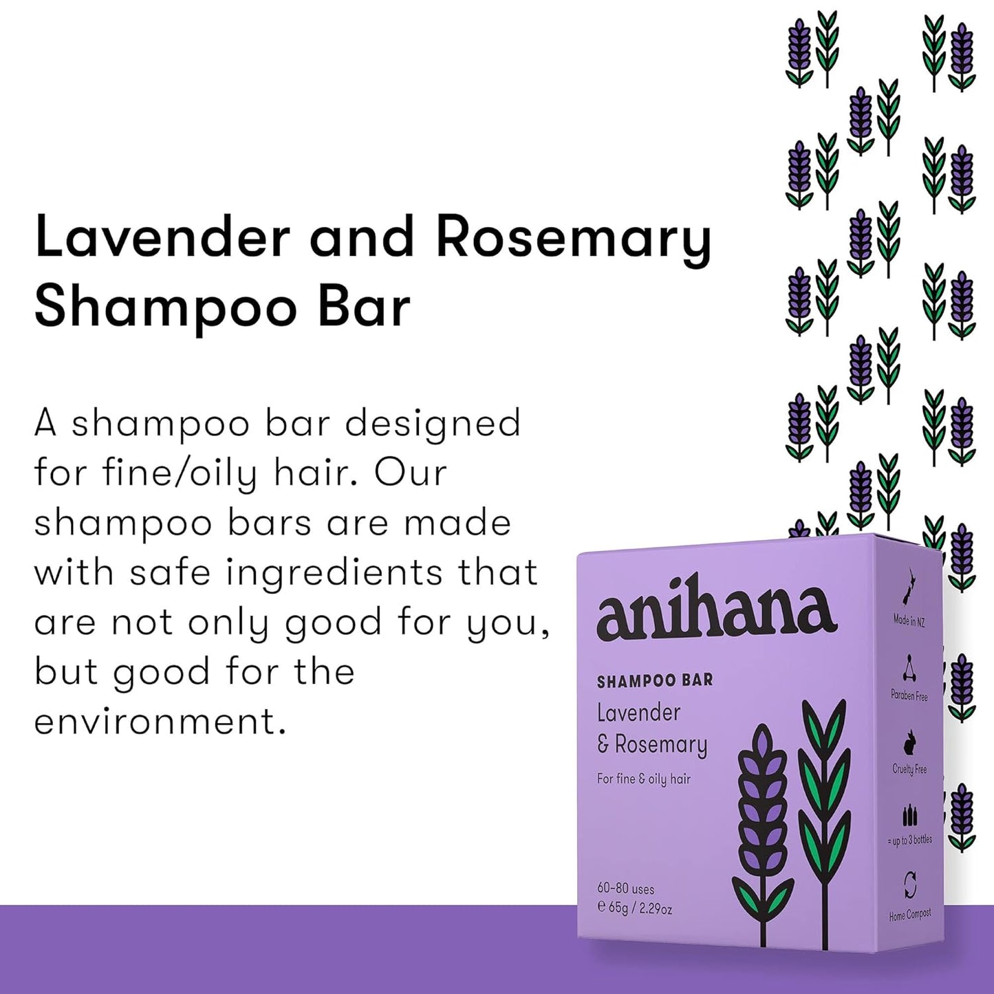 ANIHANA Shampoo Bar for Thin Fine Oily Hair Gives Hair Volume & Body Natural Healthy Look and Shine Paraben Free Lavender and Rosemary 2.29 oz