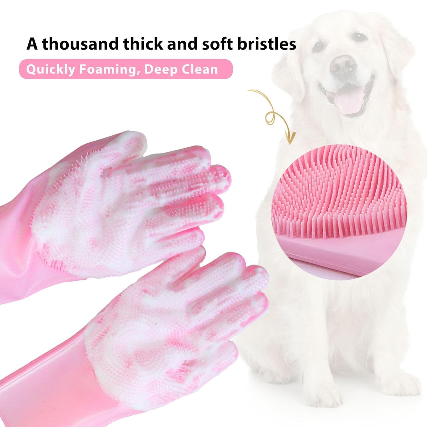 Dog Washing Gloves -Dog Bath Brush - Dog Bath Gloves - Dog Shampoo Brush - Pet Grooming Gloves -Cat Grooming Supplies_ Dog Bath Supplies（1 Pair Pink