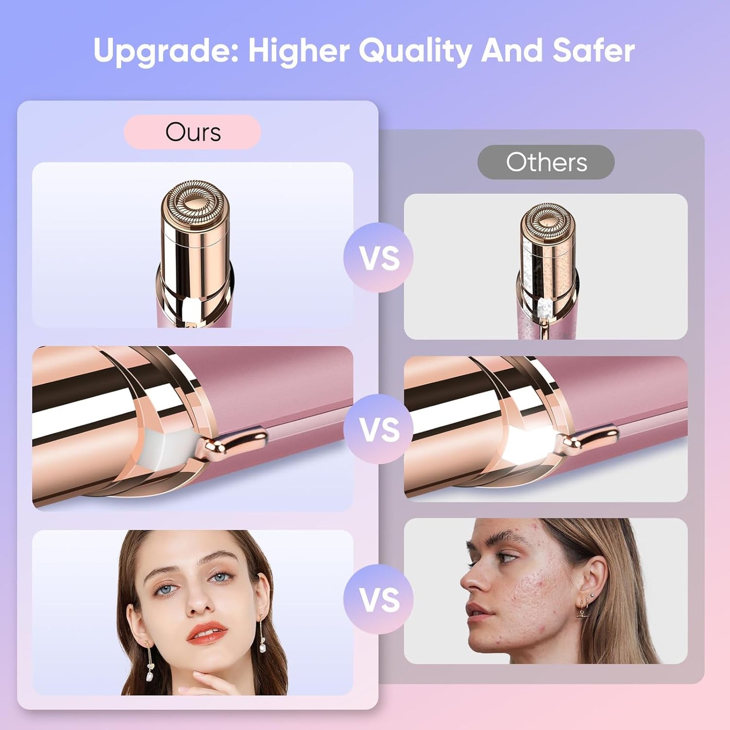 Facial Hair Remover for Women- as Seen on TV Painless Face Shaver -Mini Hair Remover, Electric Razor Shaver Portable Bikini Epilator for Lips, Chin, Armpit, Peach Fuzz, Fingers, Neck, Cheek(Rose Gold)