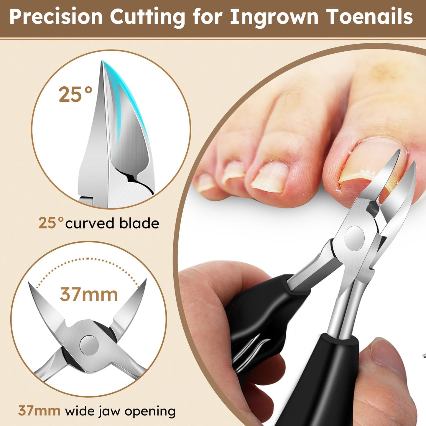Toenail Clippers for Seniors for Thick Nails, 5Pcs Nail Clippers for Men Angled Head, Toe Nail Clippers Wide Jaw Opening with Catcher, Heavy Duty Ingrown Fingernail Clippers Long Handle for Women