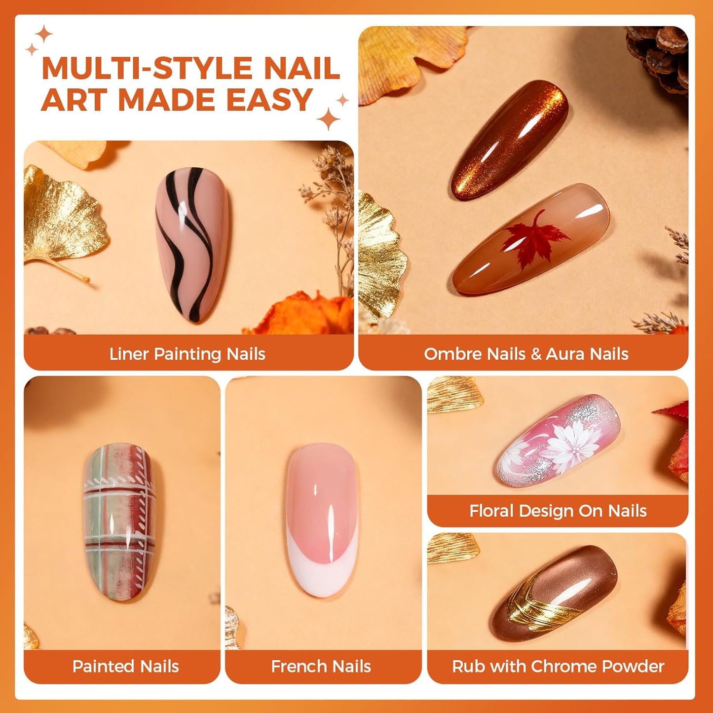 6 Colors Pat Painting Gel Polish Kit for Nails, Ombre Gradient Fall Winter Gel Nail Polish with 30PCS Sponge Applicators & Grabbing Pen,Nail Art for DIY French Manicure at Home