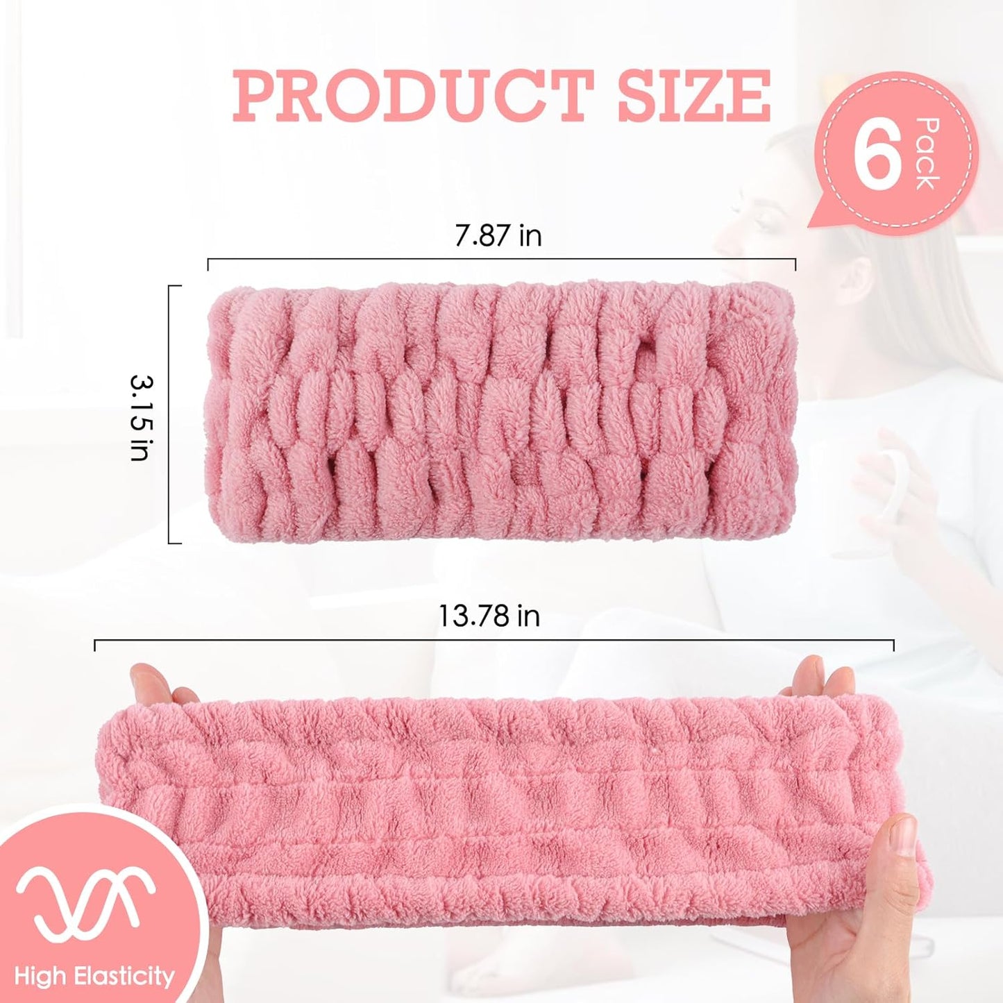 6PCS Spa Headband for Women – Soft Terry Cloth Hairband for Facial Makeup, Face Washing, Masking, Showering, and Spa Treatments (Multiple colors)