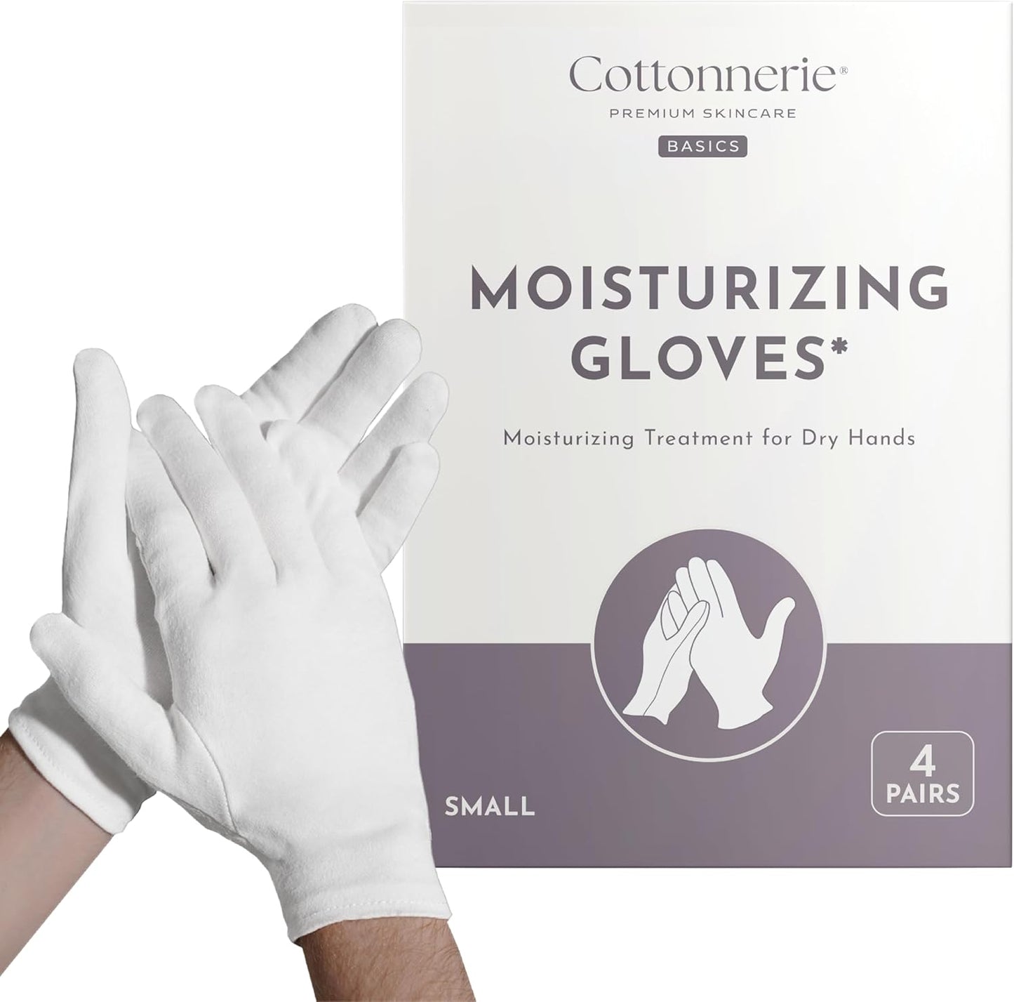 Cottonnerie Basics Cotton Gloves for Dry Hands Sleeping, Moisturizing Gloves Overnight, Hand Moisturizer Gloves, Moisture Gloves for Dry Hands Overnight, Sleeping Gloves, Small 4 Pairs