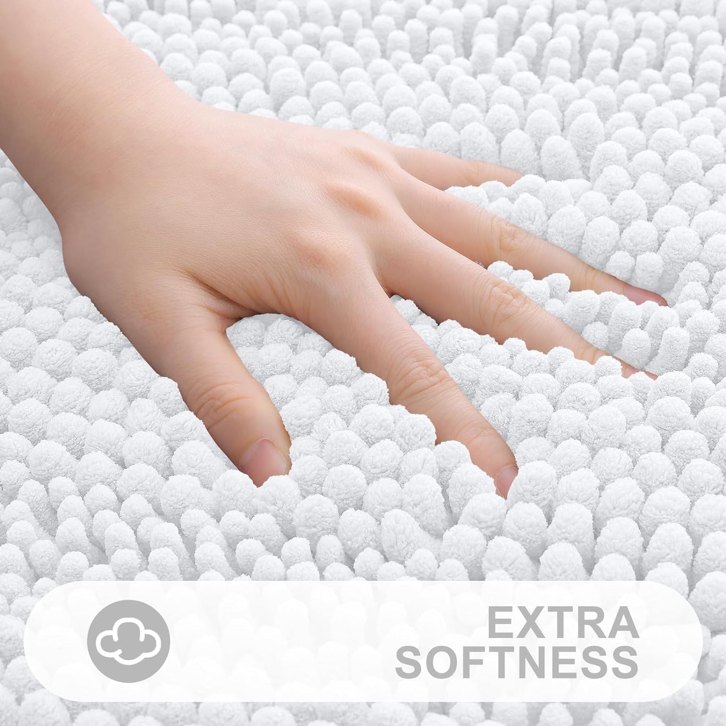 Grandaily Chenille Striped Bathroom Rugs 47x20, Extra Thick and Absorbent Bath Mats, Non-Slip Soft Plush Shaggy Shower Carpet, Machine Wash Dry, Bath Rug for Bathroom, White