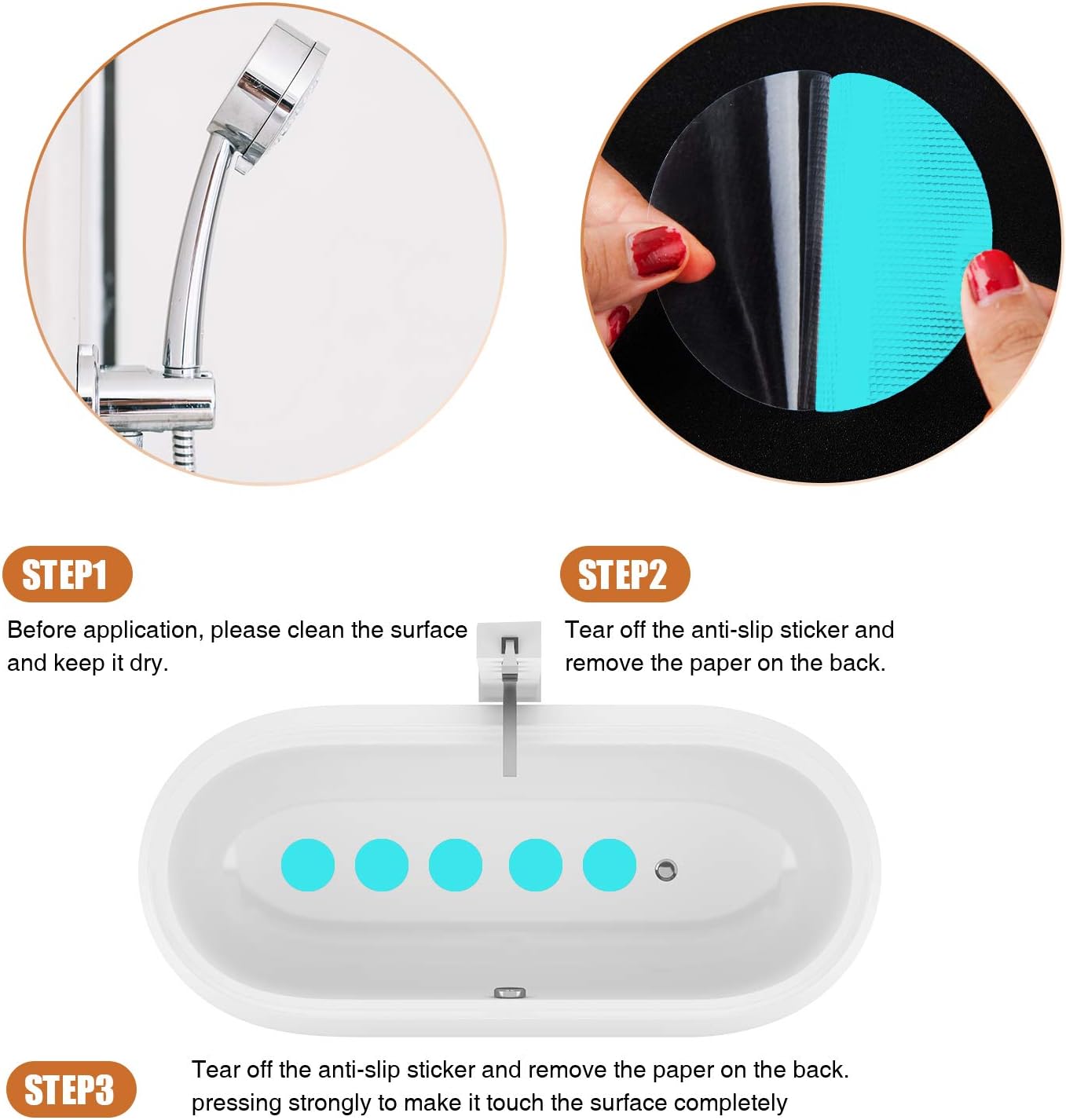 Non-Slip Bathtub Stickers, 24 PCS Safety Bathroom Tubs Showers Treads Adhesive Decals Scraper (Blue)