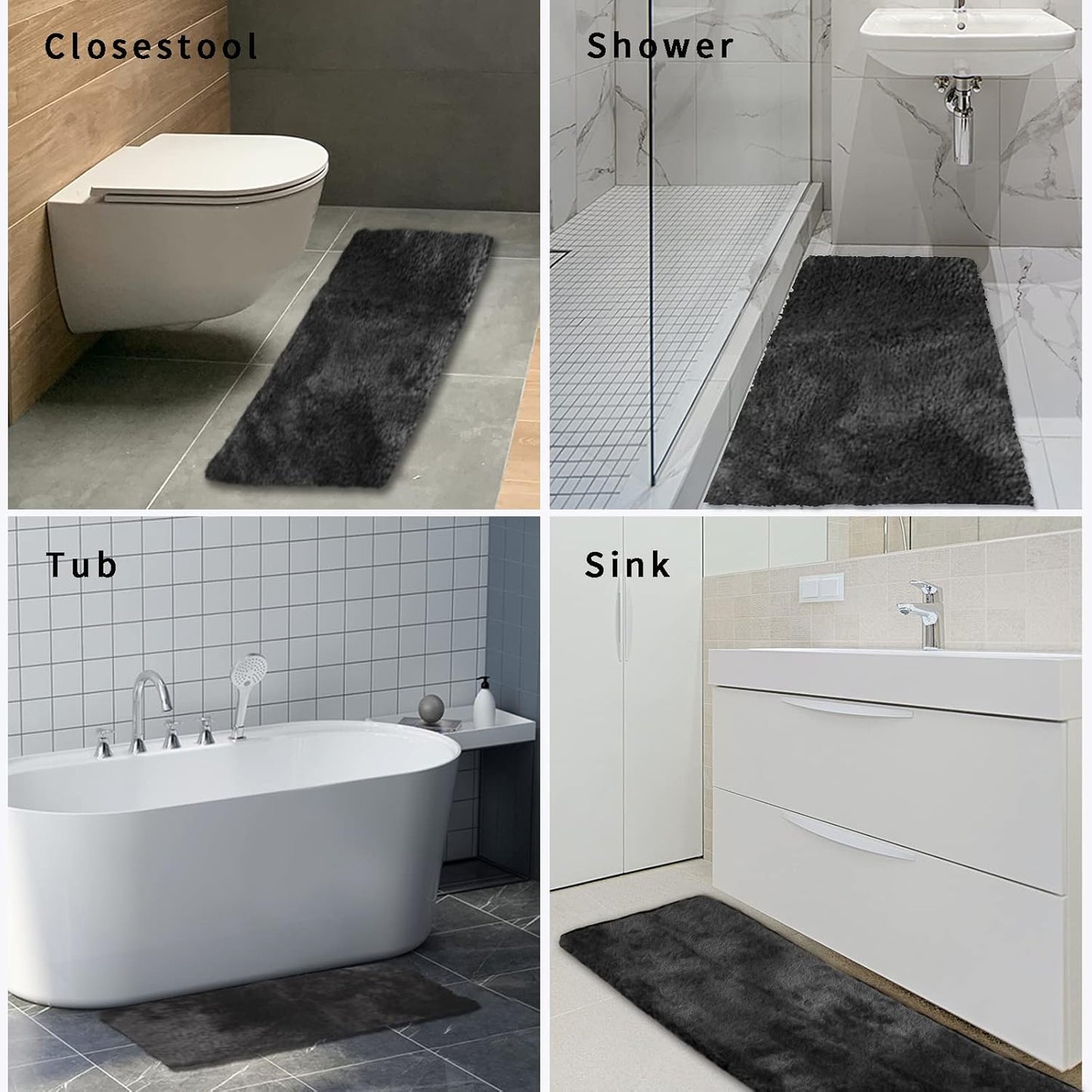 FIFU Bathroom Runner Rug 24" W x 60" L, Bath Mats for Bathroom, Bedroom & Kitchen, Non-Slip Rubber Latex Backing, Comfort & Soft Shower Bathmat & Carpet for Sink, Home & Hallways, Black