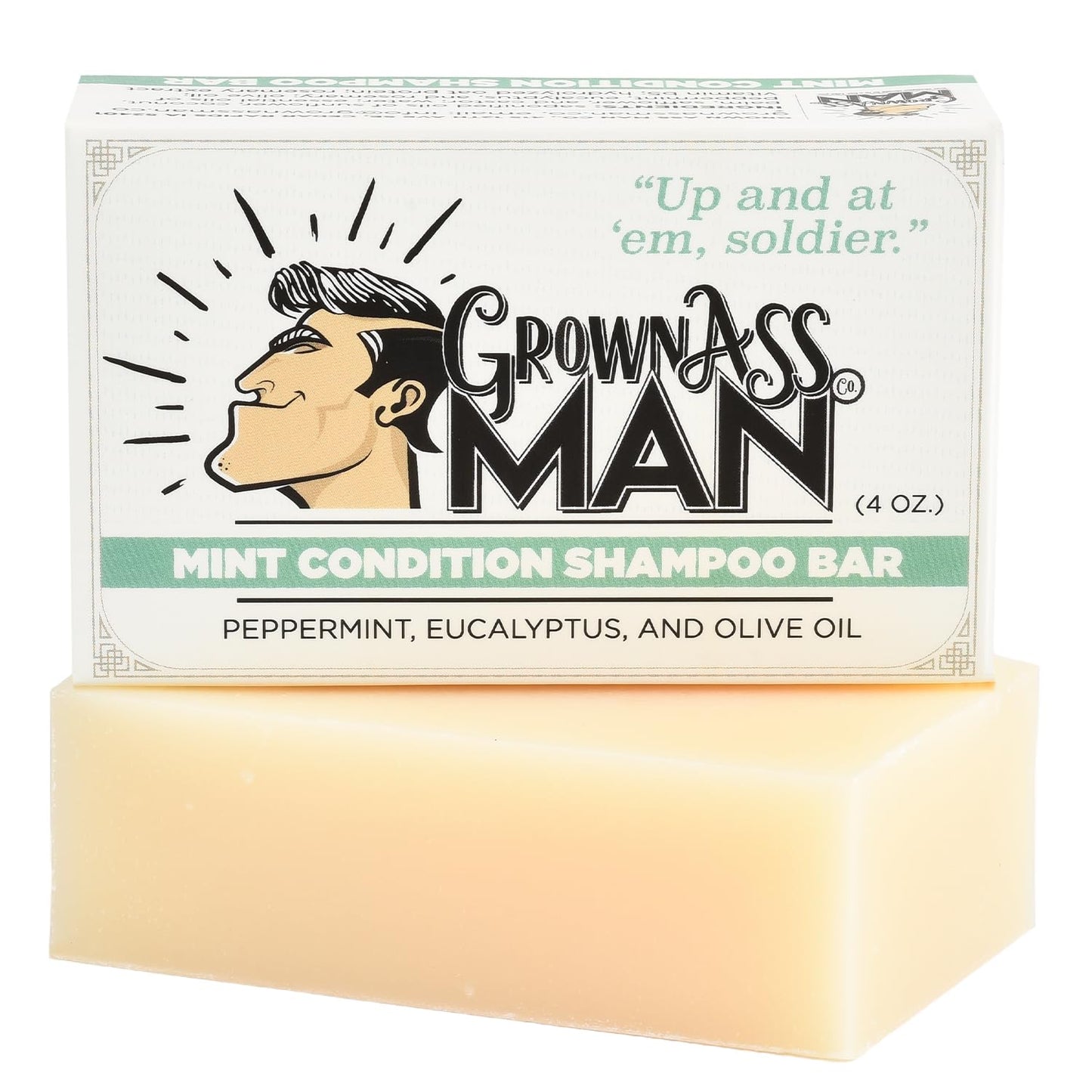 Grown Ass Man Co. - Solid Shampoo Bar Rich Lather 3 in 1: Hair, Beard & Body Wash - Plastic Free & Eco-Friendly, Natural & Organic Clean for All Hair Types, 4oz Bar (Mint Condition, Single)