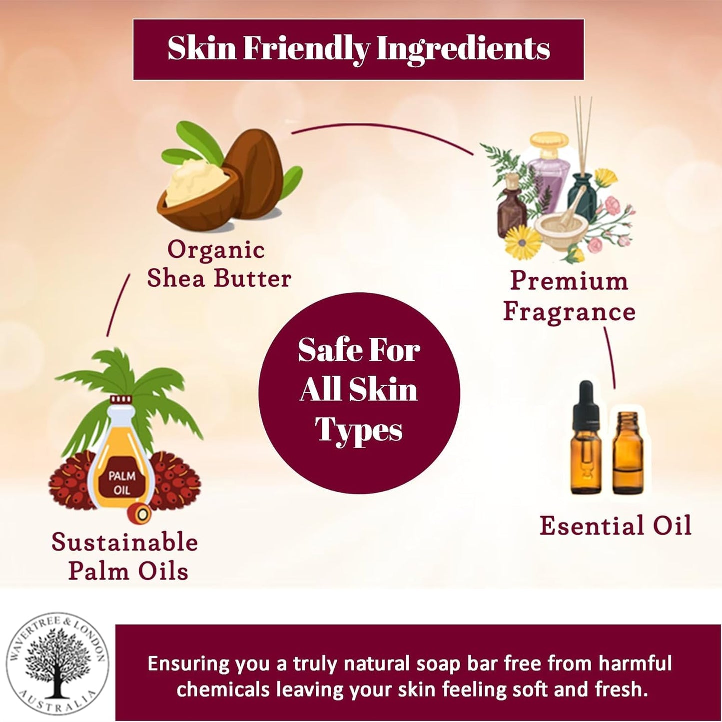 Wavertree & London Japanese Plum Scented Natural Soap Bar, 7oz Moisturizing French Triple Milled Soap Bar for Women & Men