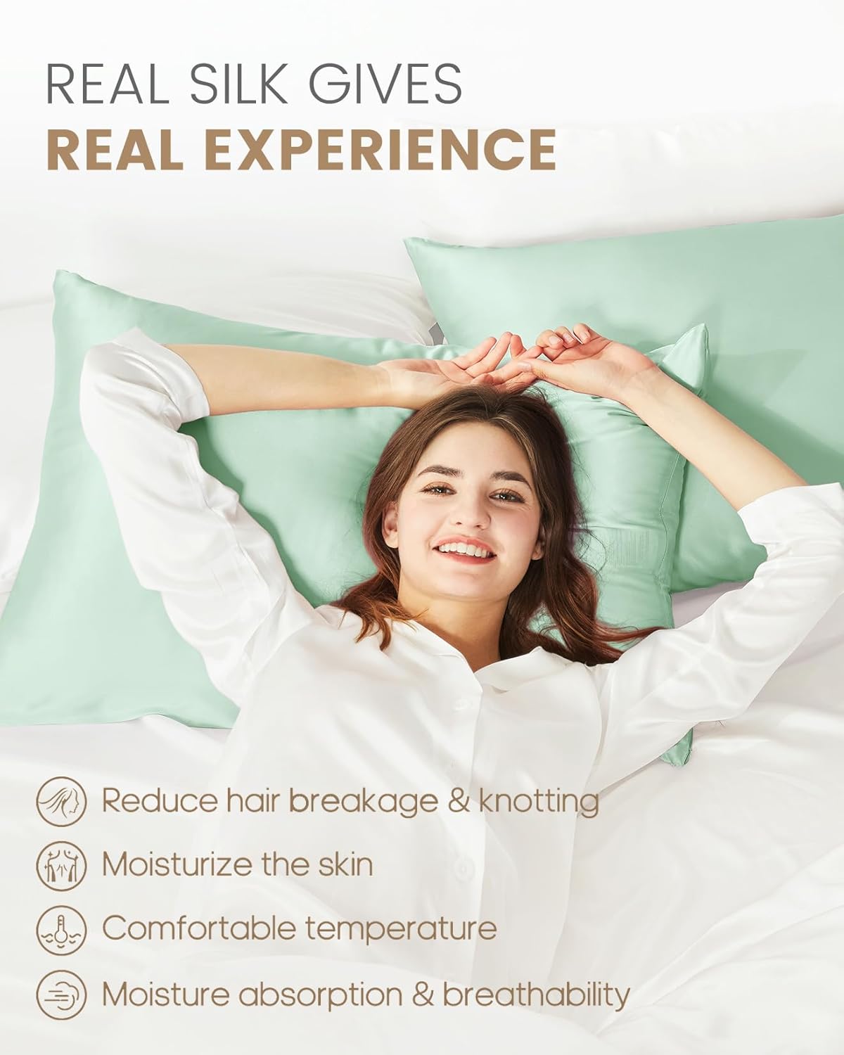 THXSILK Set of 2 Silk Pillowcase for Hair and Skin, 100% Mulberry Silk Bed Pillowcase Ultra-Soft, Hypoallergenic Soft Breathable Silk Pillow Case with Hidden Zipper, King Size 20"x36", Turquoise Green