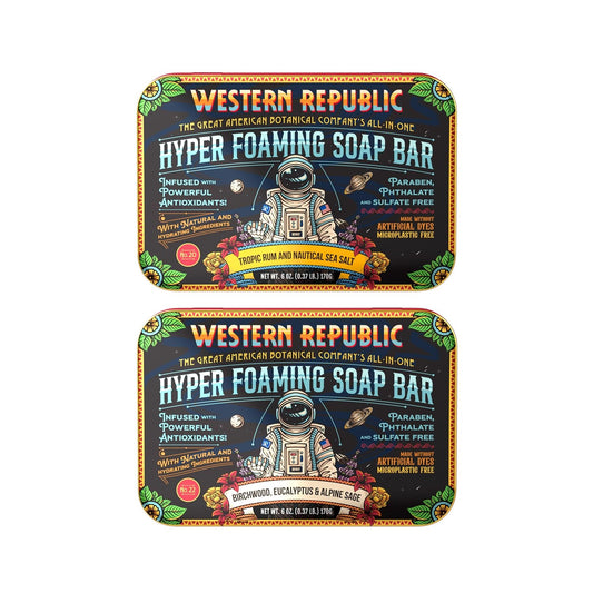 Hyper Foaming Soap Bar | Birchwood, Eucalyptus & Alpine Sage and Tropic Rum & Nautical Sea Salt | Hydrating & Anti-Aging Ingredients | (2 Pack) | Made in USA