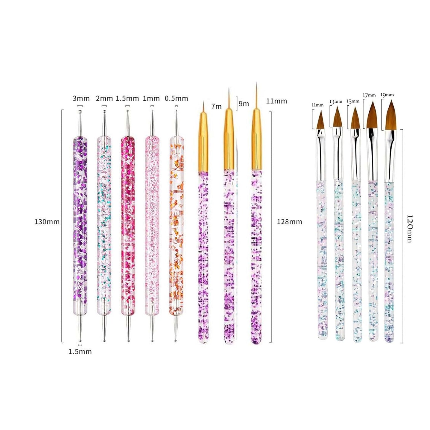 Nail Art Tools Set，including 5 Dotting Tools, 3 Striping Brushes, 5 Nail Art Brushes, 1 Brush Holder, 1 Nail Crystal Cup -Gift it to a friend or treat yourself