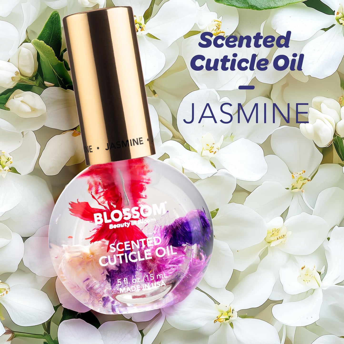 Blossom Cuticle Oil for Nails, Hydrating, Moisturizing, Scented Nail Oil Cuticle Care, Infused with Real Flowers, Made in USA, 0.5 fl. oz, Jasmine