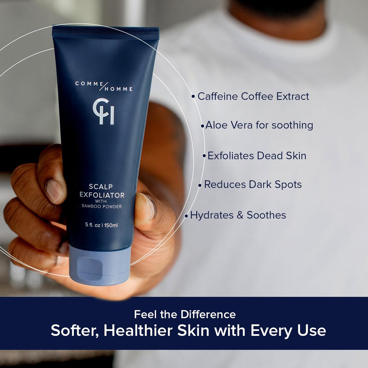 Comme Homme Scalp Exfoliator for Bald Men – Pre-Shave Scalp Scrub with Bamboo Stem Powder, Glycolic Acid, Aloe Leaf Juice & Caffeine – Removes Dead Skin Cells & Impurities – 5 fl oz/150 ml (Pack of 2)