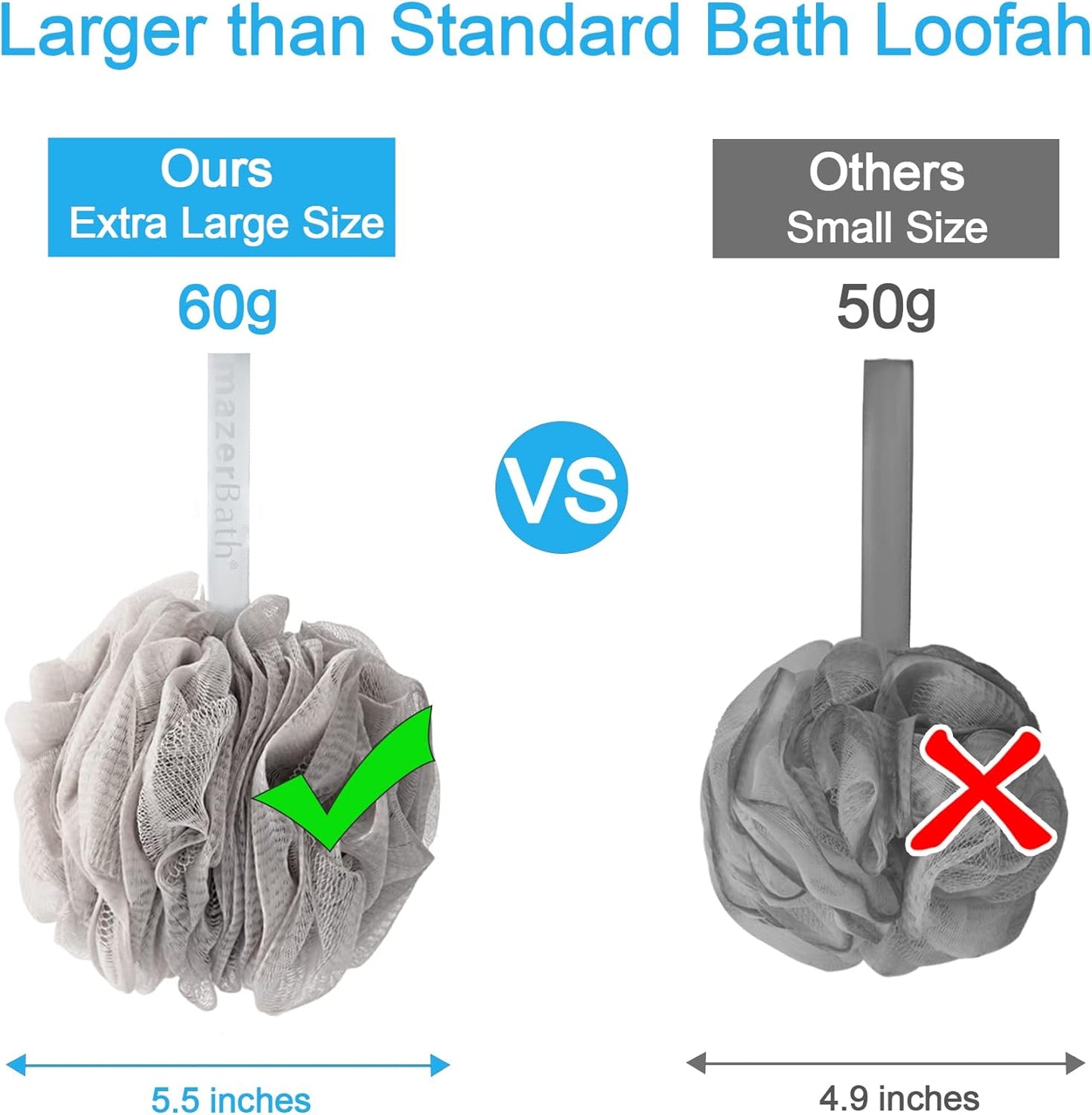 AmazerBath Loofah Sponge 60g/Piece, Exfoliating Bath Sponge Body Scrubber - Loofa Set of 4 Neutral Colors