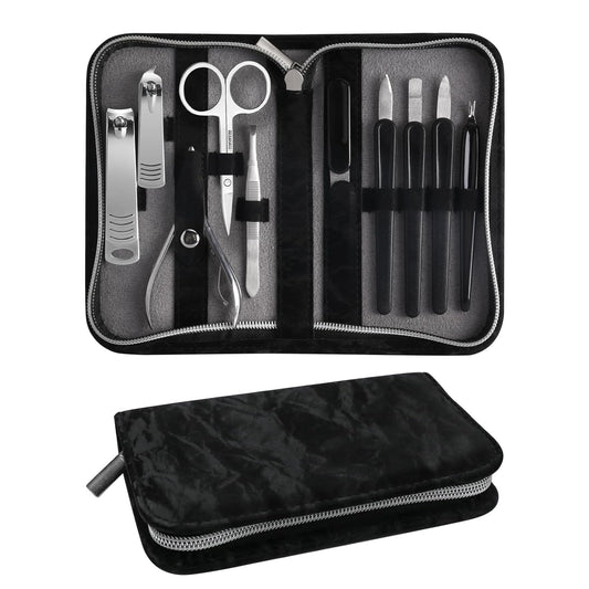 Manicure Pedicure Set, Nail Clipper Set 10-Piece Set Professional Manicure Kit Nail Kit with Portable Black Leather Case Gift for Men Boyfriend Parent