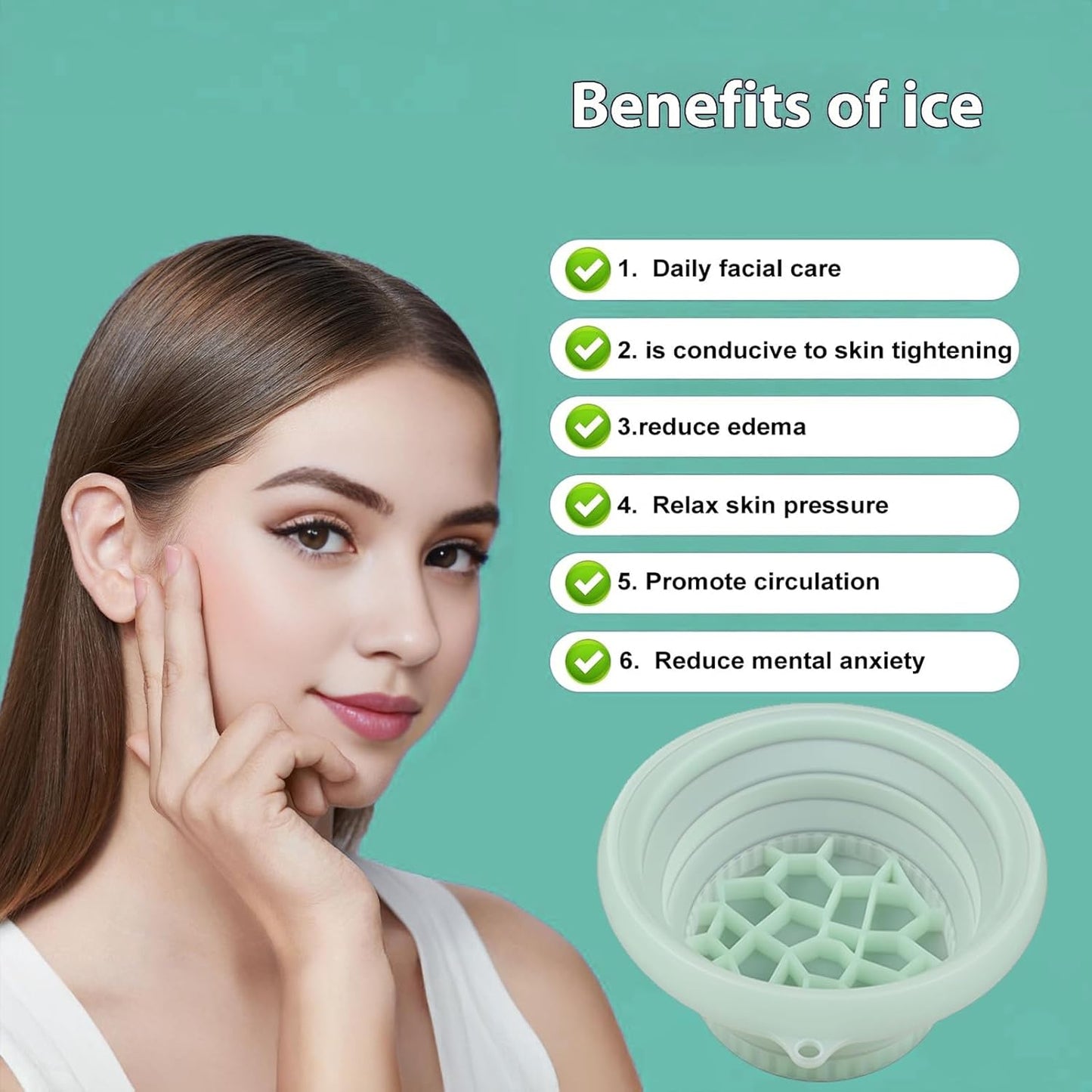 Ice Bowl for Face Ice Bath Kit Foldable Ice Bath Face with Reusable Cubes Washbowl Facial Mixing Bowl, Green