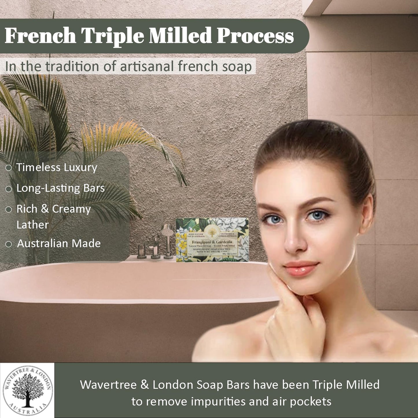 Wavertree & London Frangipani and Gardenia Scented Natural Soap (8 Bars), 7oz Moisturizing French Triple Milled Soap Bars enriched with shea butter - Pure Plant Oil Bath & Body Bars for All Skin Types