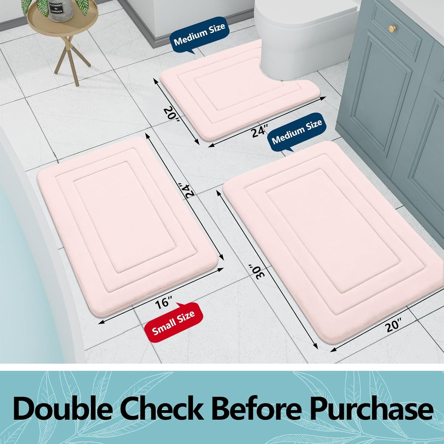 Arotive Memory Foam Bathroom Rug Mat 36x24, Ultra Soft and Absorbent Bath Mat, Machine Wash Dry, Comfortable Bath Rug Carpet for Bathroom Floor, Tub and Shower, Pink