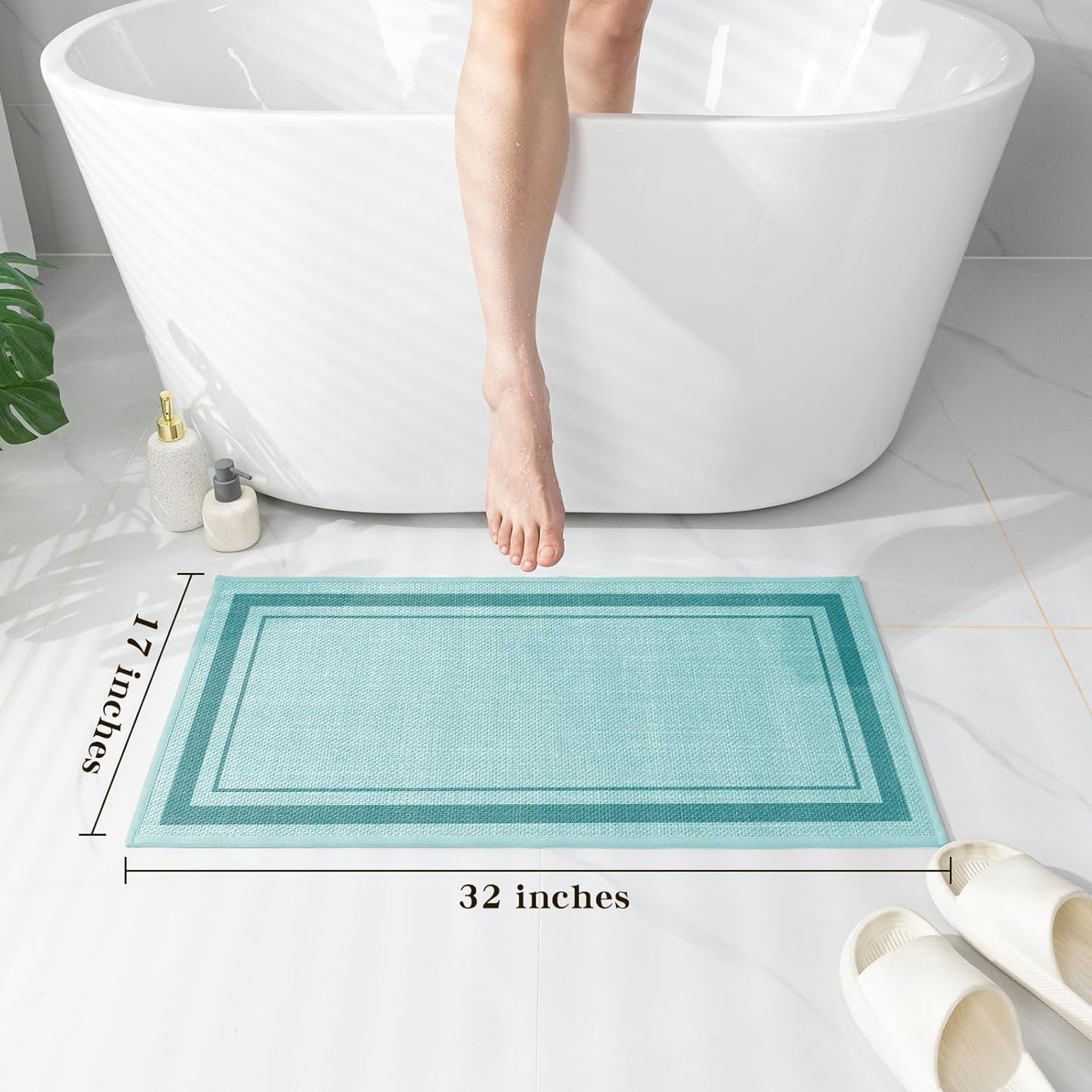chakme Bathroom Rugs Mat 24x17, Ultra Thin Non Slip Bath Mat Small Quick Dry Absorbent Bath Mat for Bathroom Floor, (Light Blue, 24"x17")