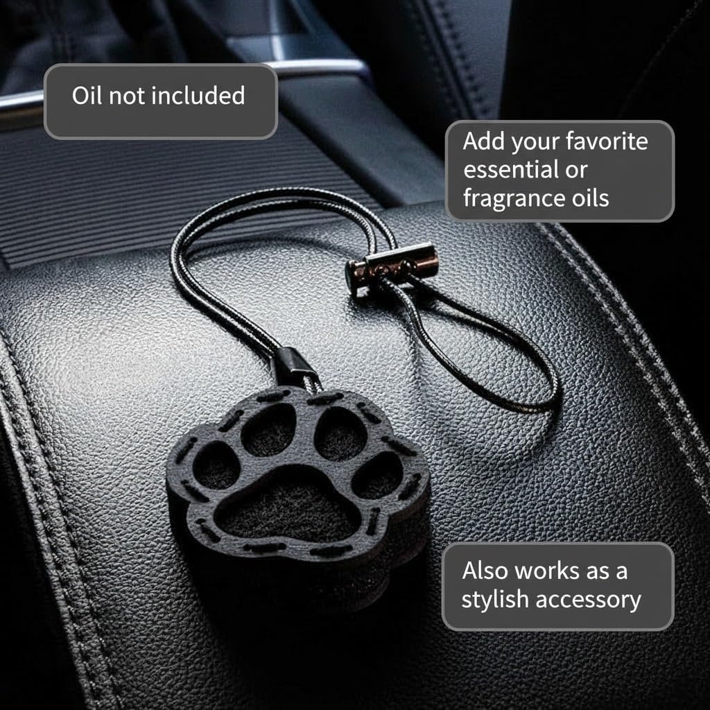 Wood Car Air Freshener — Paw Designed — Handmade Unscented DIY Essential Oil Hanging Diffuser with Felt Insert — Add Your Own Oils — Refillable — Car/Truck/SUV — Cardboard Box