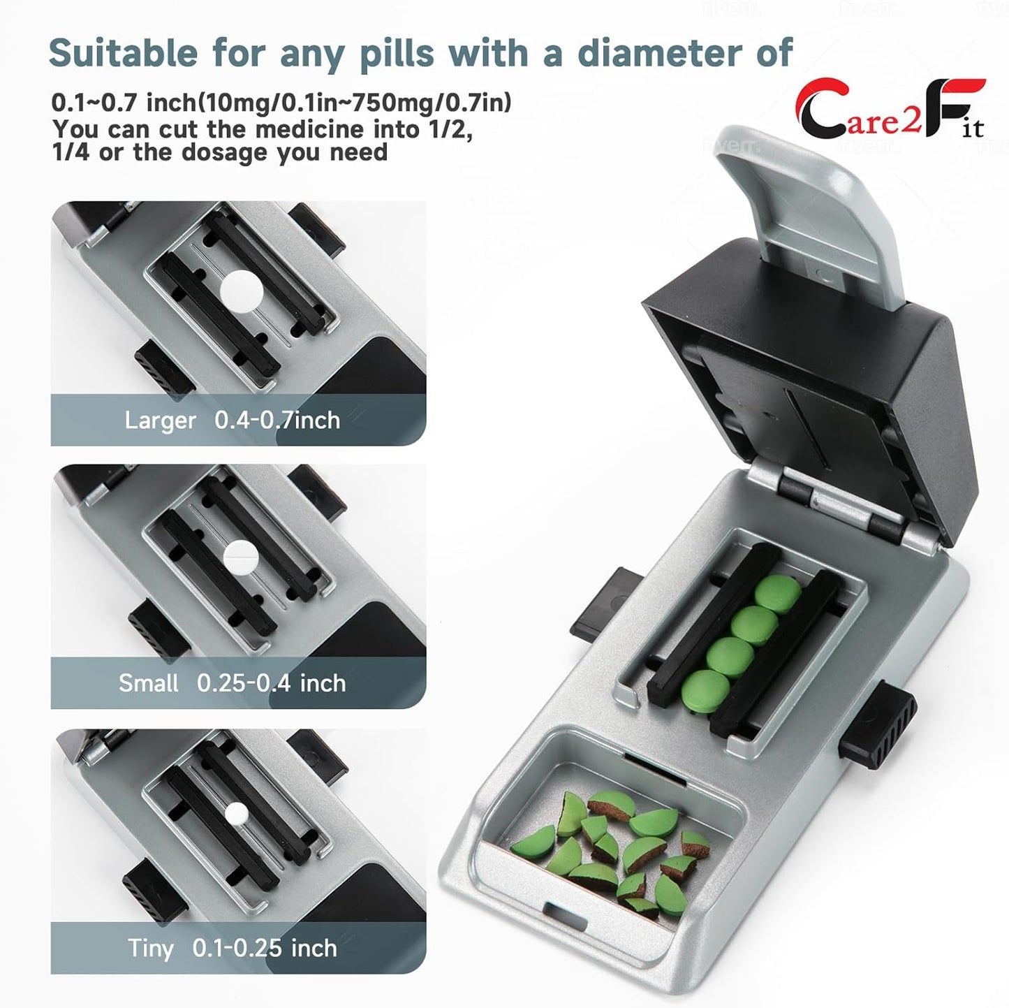 Auto Centering Pill Cutter Device, Pill Splitter Made of Aviation Aluminum Alloy with 402 Stainless Blade, Anti Cut Design,Ergonomic Operation Control,Designed in The USA (Silvery)