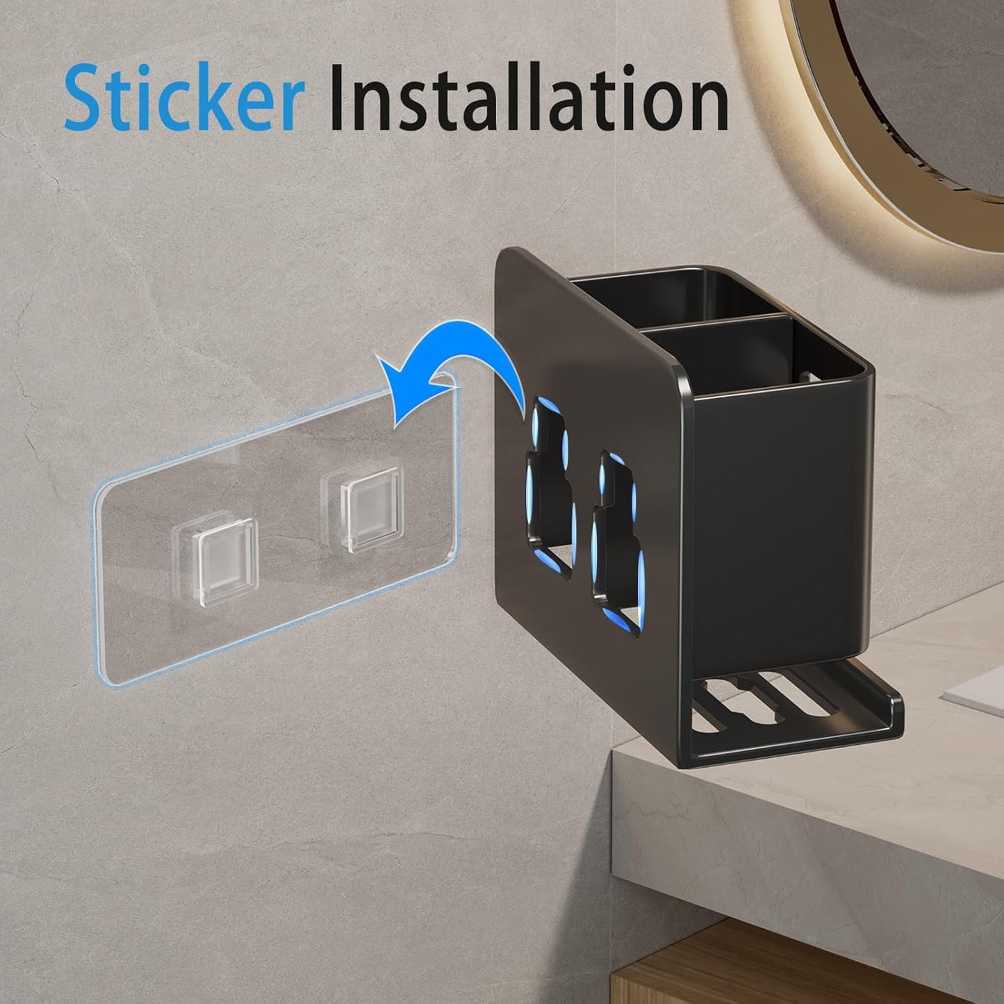 Black Wall-Mounted Toothbrush Holder, Aluminum Material Shower Shaver Storage Rack, No Drilling Required, Removable Toothpaste Storage Rack