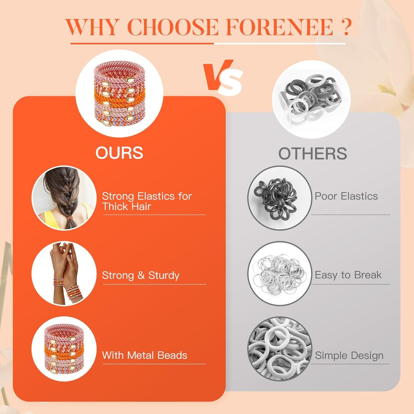 Hair Ties No Damage - 10PCS Ponytail Holders - Elastic Hair Ties for Thick Hair - Braided Hair Bands for Women Girls's Hair - Persimmon Orange