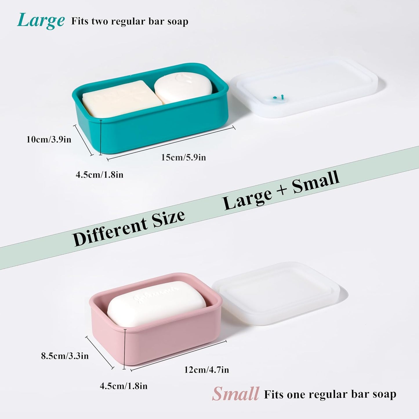 2PC Portable Leakproof Travel Soap Case, Silicone Travel Soap Case, Compact Soap Holder with Drainage Layer, Travel Soap Holder for Camping, Gym, Outdoor Turquoise&Flamingo