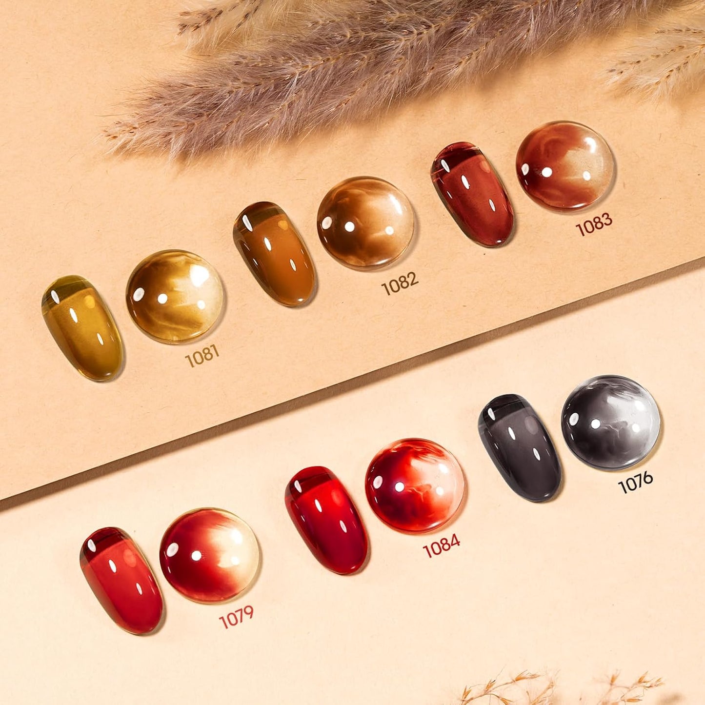 GELLEN Jelly Nail Polish Gel, Sheer Glass Gel Polish Bright Neon Red Brown Clear 6 Colors Set for Natural Acrylic Nails Salon Home, No Wipe, Soak Off, Chip Resistant, Non-toxic