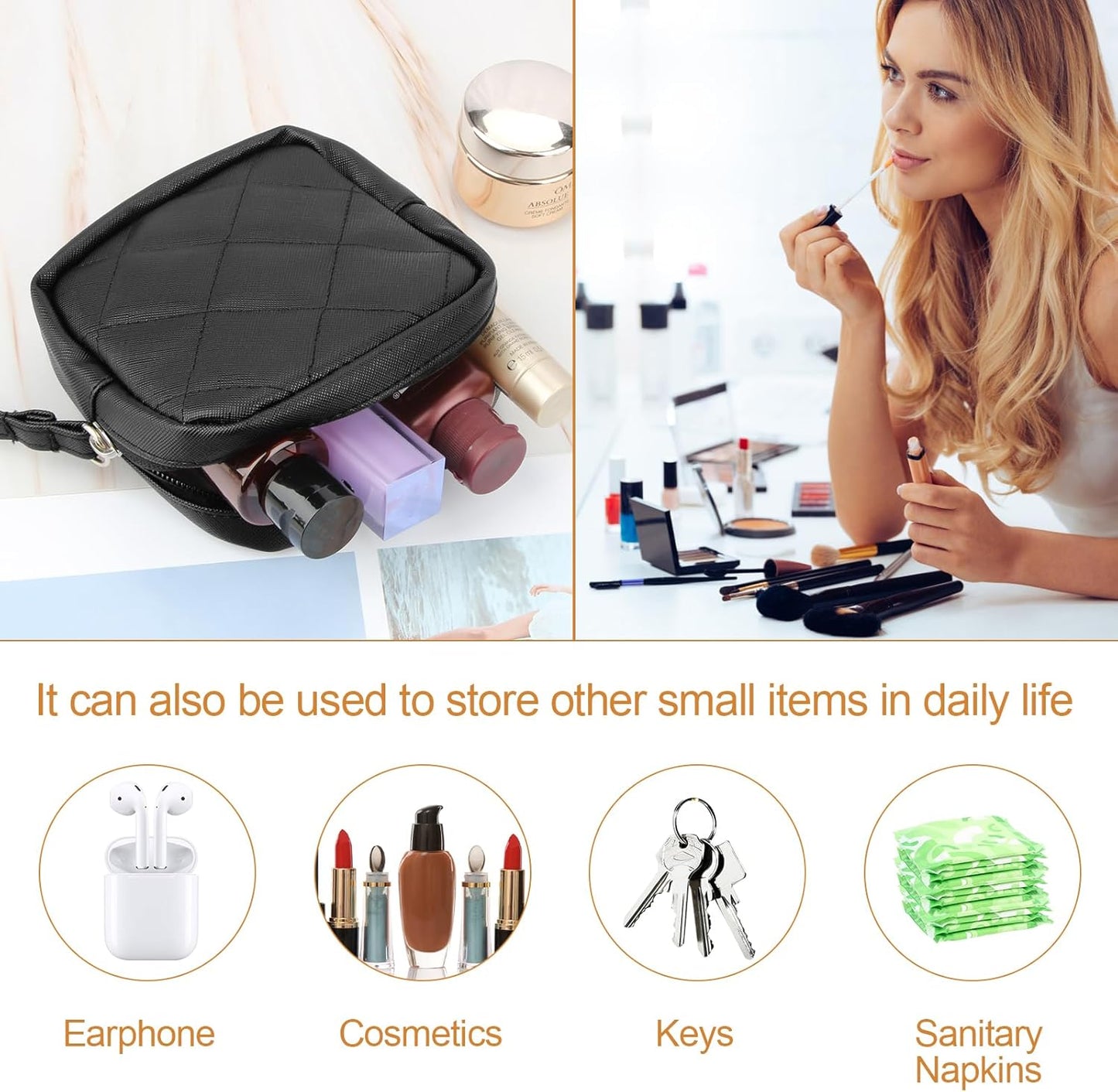 Sanitary Pad Storage Bag, Leather Period Bags for Teen Girls, Portable Tampon Menstrual Cup Pouch Nursing Pad Holder Purse, Sanitary Pouch for Feminine Products 1 Pack(Black)