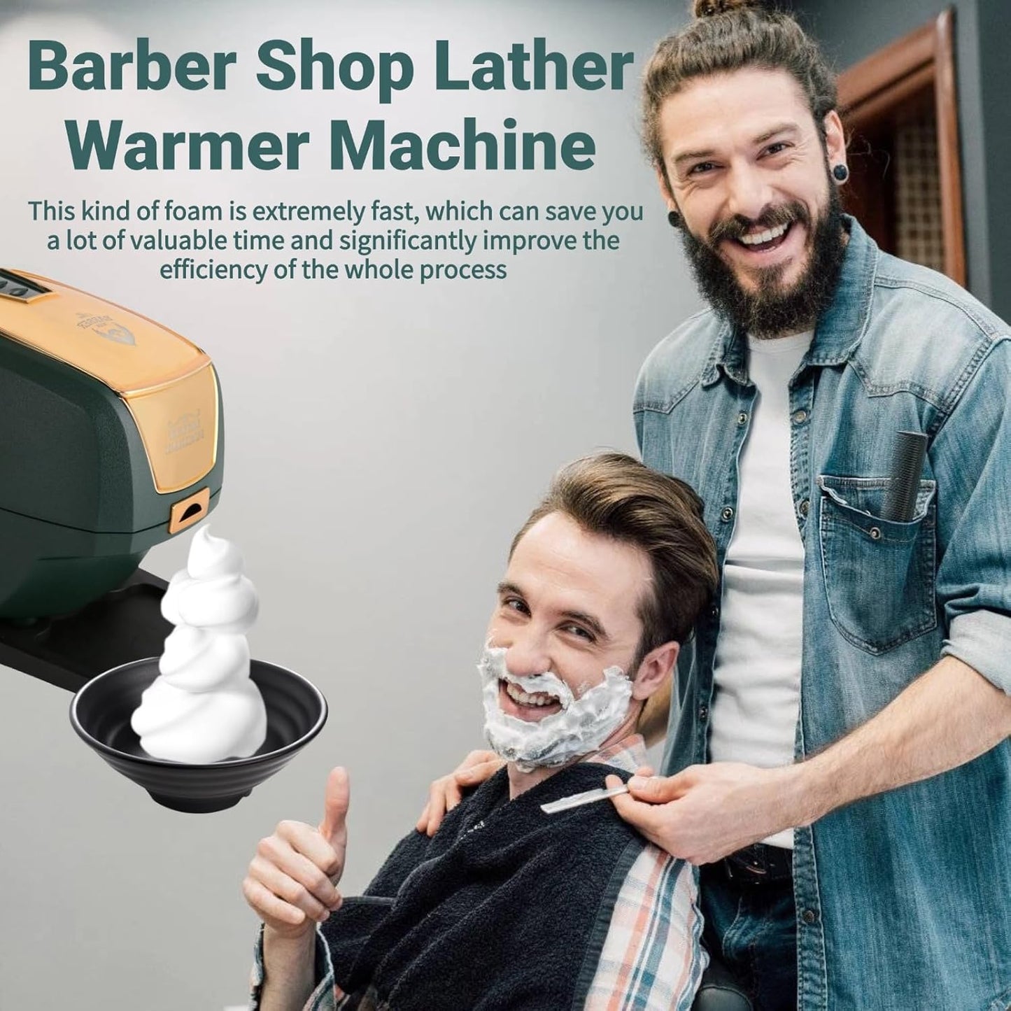 New Hot Lather Machine for Barbers, with 260ML Lather Container Barber Shop Heated Beard Cream Dispenser, Household Heated Shaving Cream Dispenser (US Plug 110V)