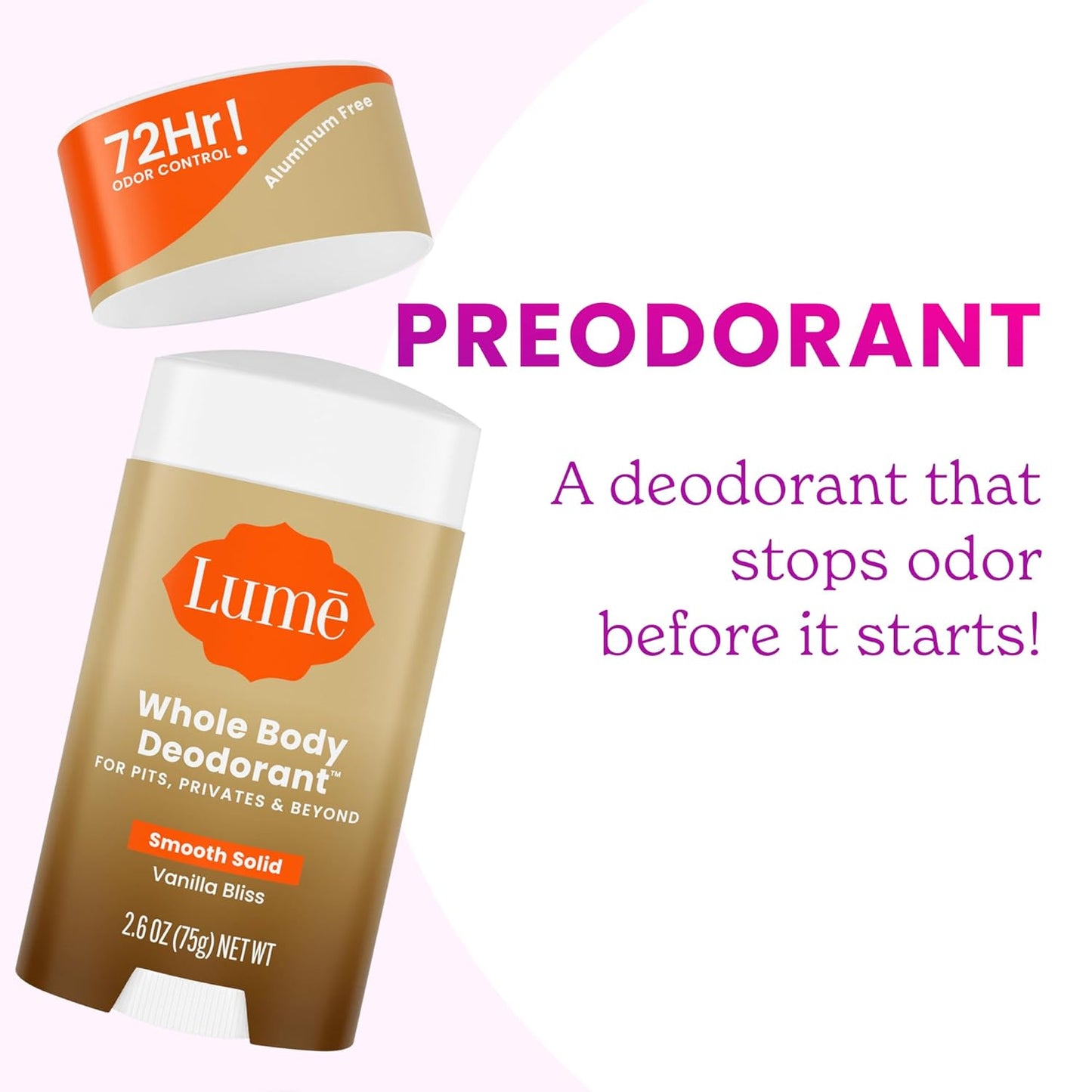 Lume Whole Body Deodorant - Smooth Solid Stick - 72 Hour Odor Control - Doctor Developed - Aluminum Free, Baking Soda Free and Skin Loving - 2.6 Ounce (Pack of 3) (Vanilla Bliss)