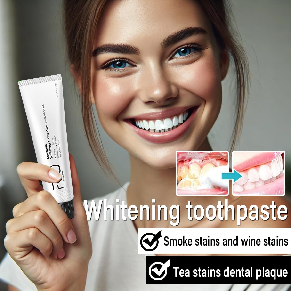 R&O Ageratum Whitening Toothpaste with Bamboo Charcoal, 3.53 oz - Removes Stubborn Stains, Great for Teeth Whitening, Reduces Plaque, Promotes Oral Health with Long - Lasting Fresh Breath (3 Tubes)