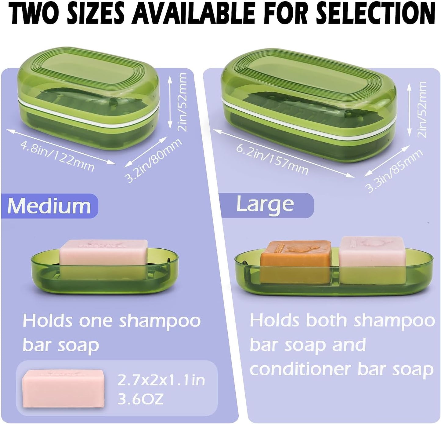 Travel Soap Case, Bath Soap Holder, Bar Soap Dish with Lid for Traveling,Portable Bar Soap Container for Traveling, Camping, Gym, Bathroom (Green)