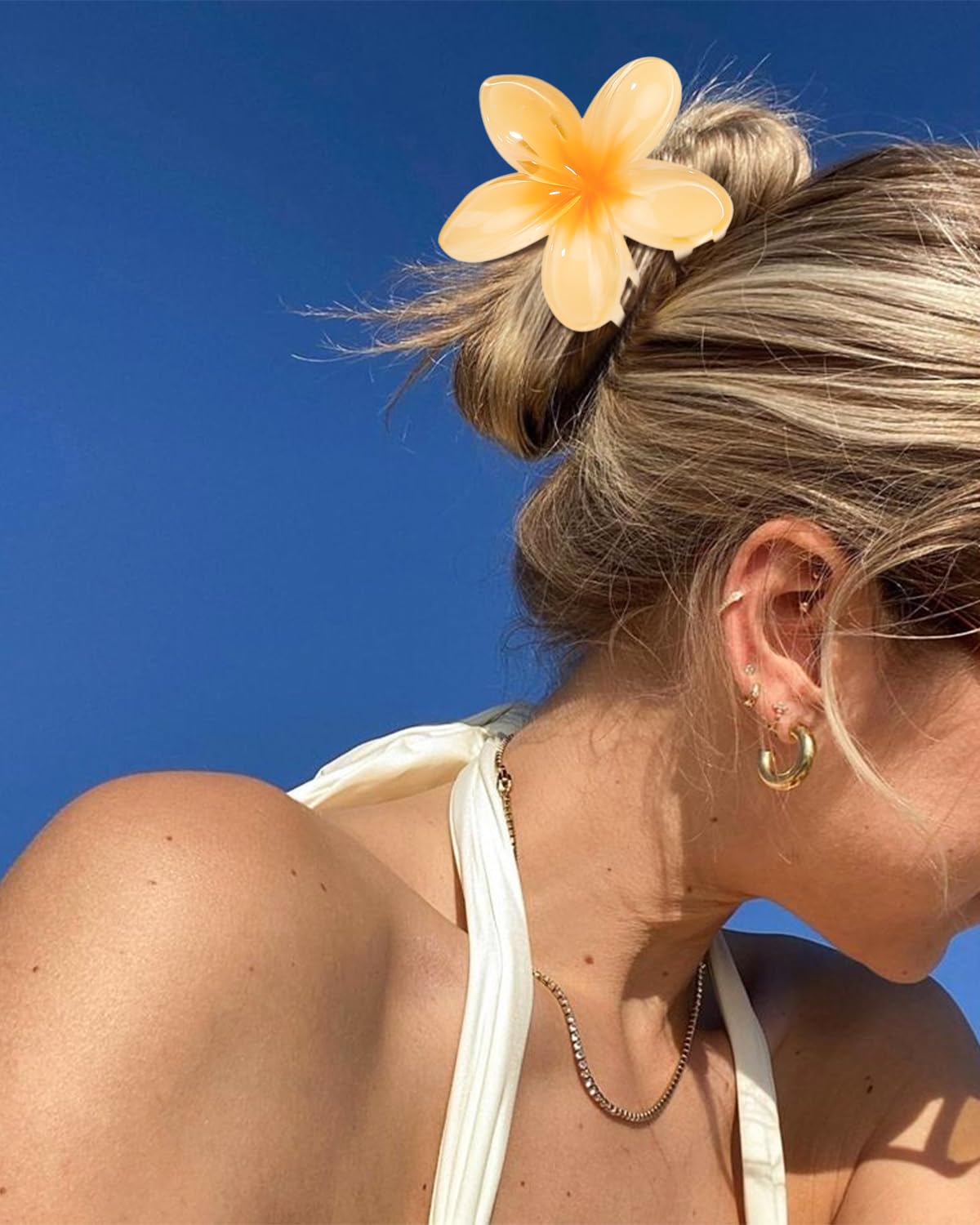 Hawaiian Flower Hair Claw Clip for Women 6 PCS Plumeria Flower Hair Clips for Thick Thin Hair Hawaii Hair Accessories - Glossy 2