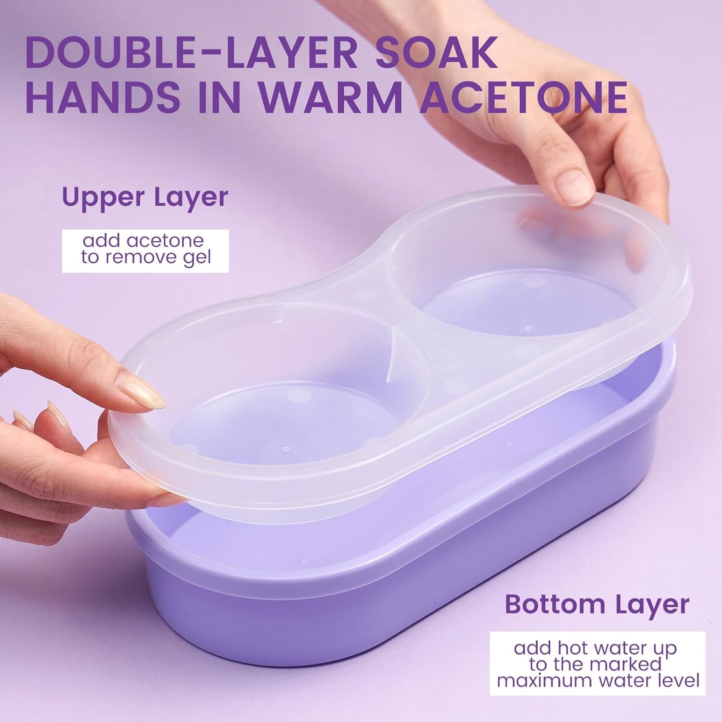 Dual Nail Soaking Bowl Acetone Proof: Soak Off Gel Nail Polish Dip Powder Remover Bowl- Cut the Soaking Time in Half Manicure Bowl for Salon Home