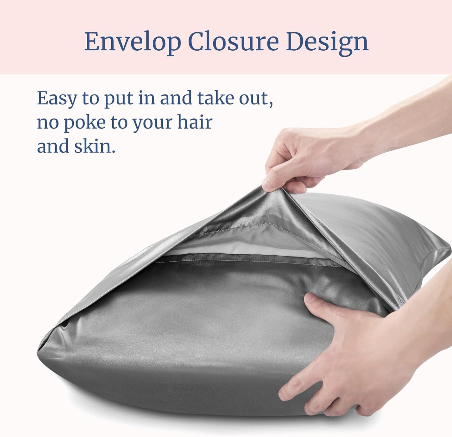BEDELITE Satin Pillowcase for Hair and Skin, Super Soft and Cooling Similar to Silk Pillow Cases 2 Pack with Envelope Closure, Gift for Women Men(20"x40" King Size, Grey)