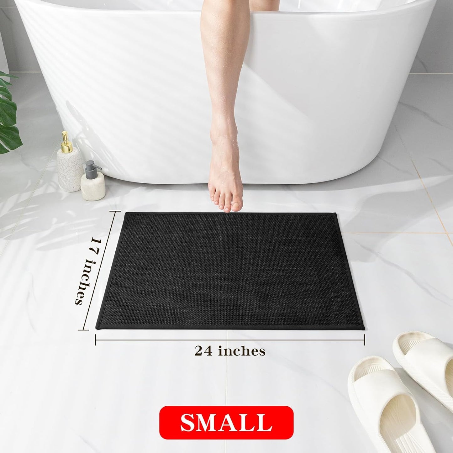 chakme Bathroom Rugs Mat 24x17, Ultra Thin Non Slip Bath Mat Small Quick Dry Absorbent Bath Mat for Bathroom Floor, (Black, 24"x17")