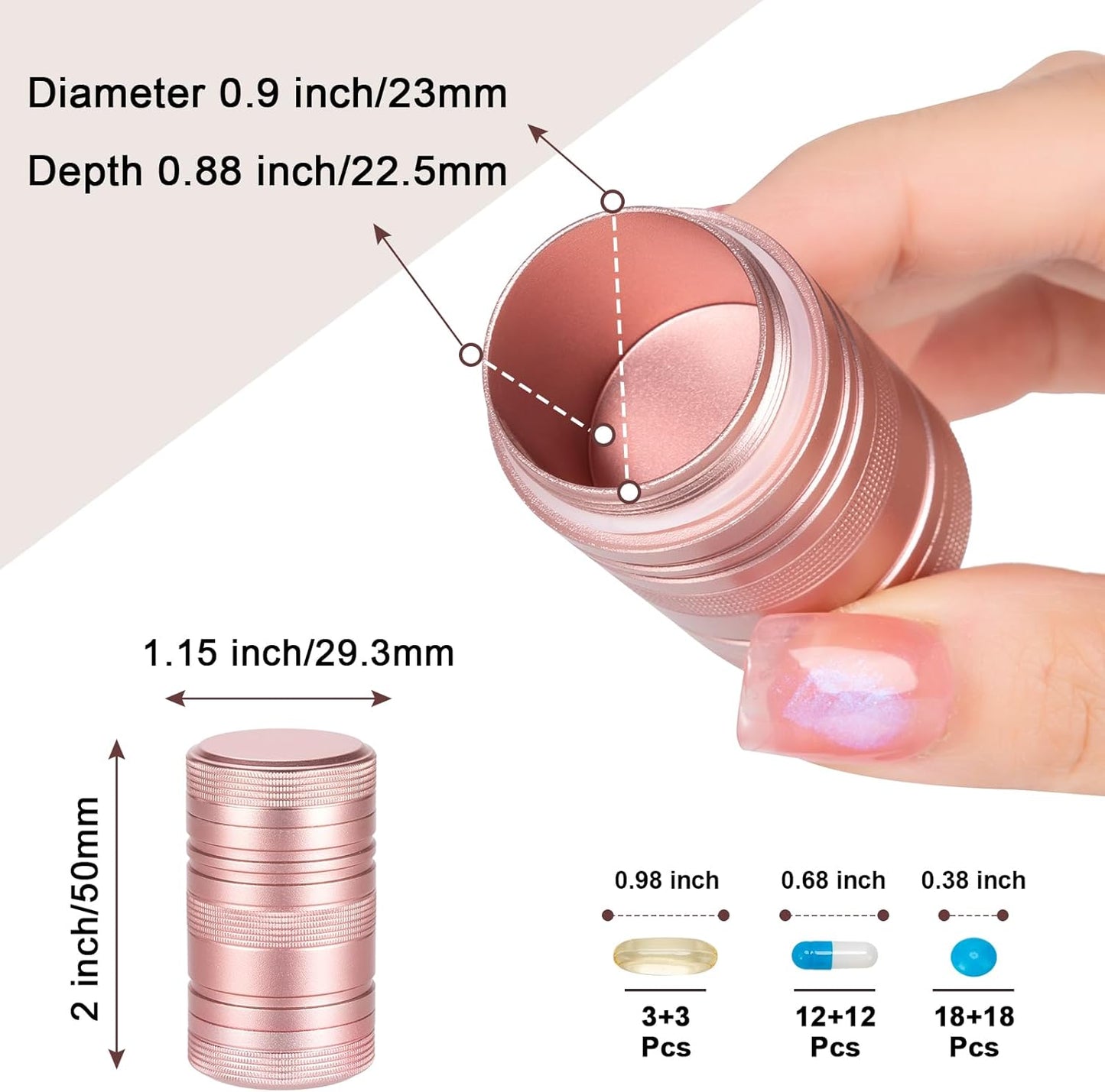 Small Pill Case Metal Pill Container - Waterproof Pill Box for Pocket Purse, Daily Travel Pill Holder 2 Times a Day, Portable Medicine Organizer for Vitamin, Fish Oils, Supplements Pink 1 Pack