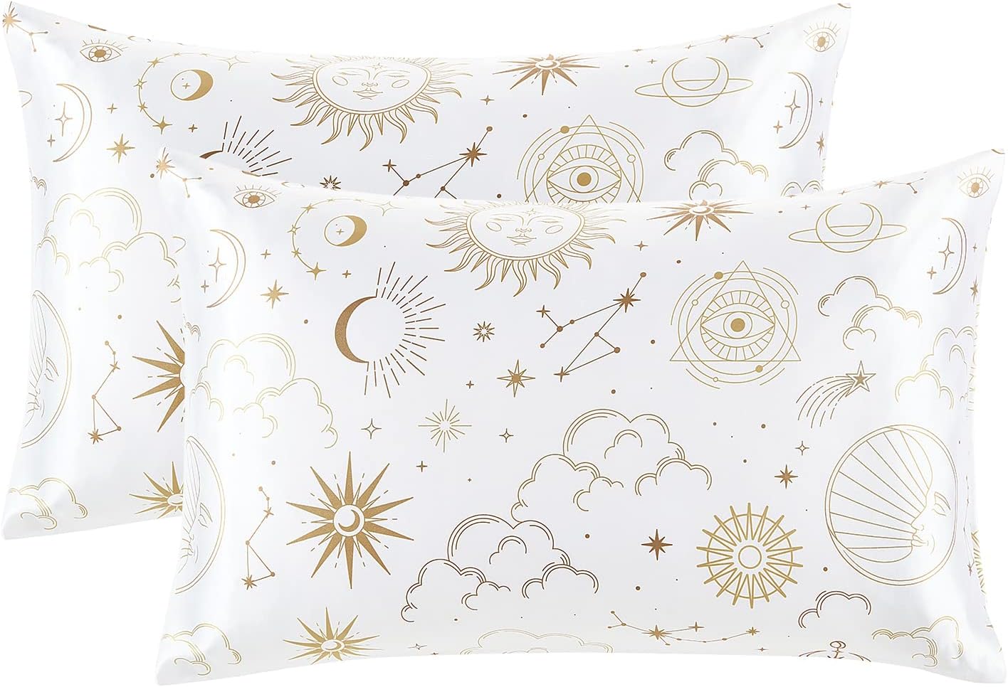 EXQ Home Silky Satin Pillowcase for Hair and Skin,Printed Pillow Cases Standard Size Set of 2 Pink Satin Pillow Case 2 Pack with Envelope Closure（ White Moon，20"x26"）