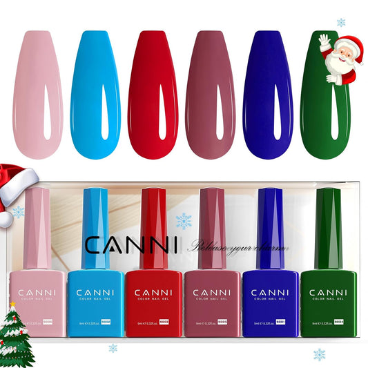 CANNI 6Pcs 9ml Gel Nail Polish Set- Pink Blue Red Deep Emerald Green Light Blue Gel Polish Kit Colors DIY at Home Salon Christmas New Year's Gifts for Girls