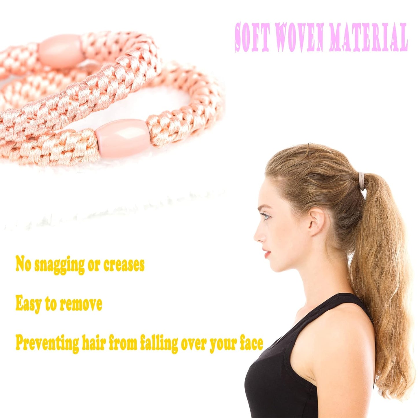 AXEN 8PCS Elastic Hair Tie for Women Girls, Cotton Bands Soft Woven Ponytail Holders for Thick Hair and Curly Hair, Mixed Colors