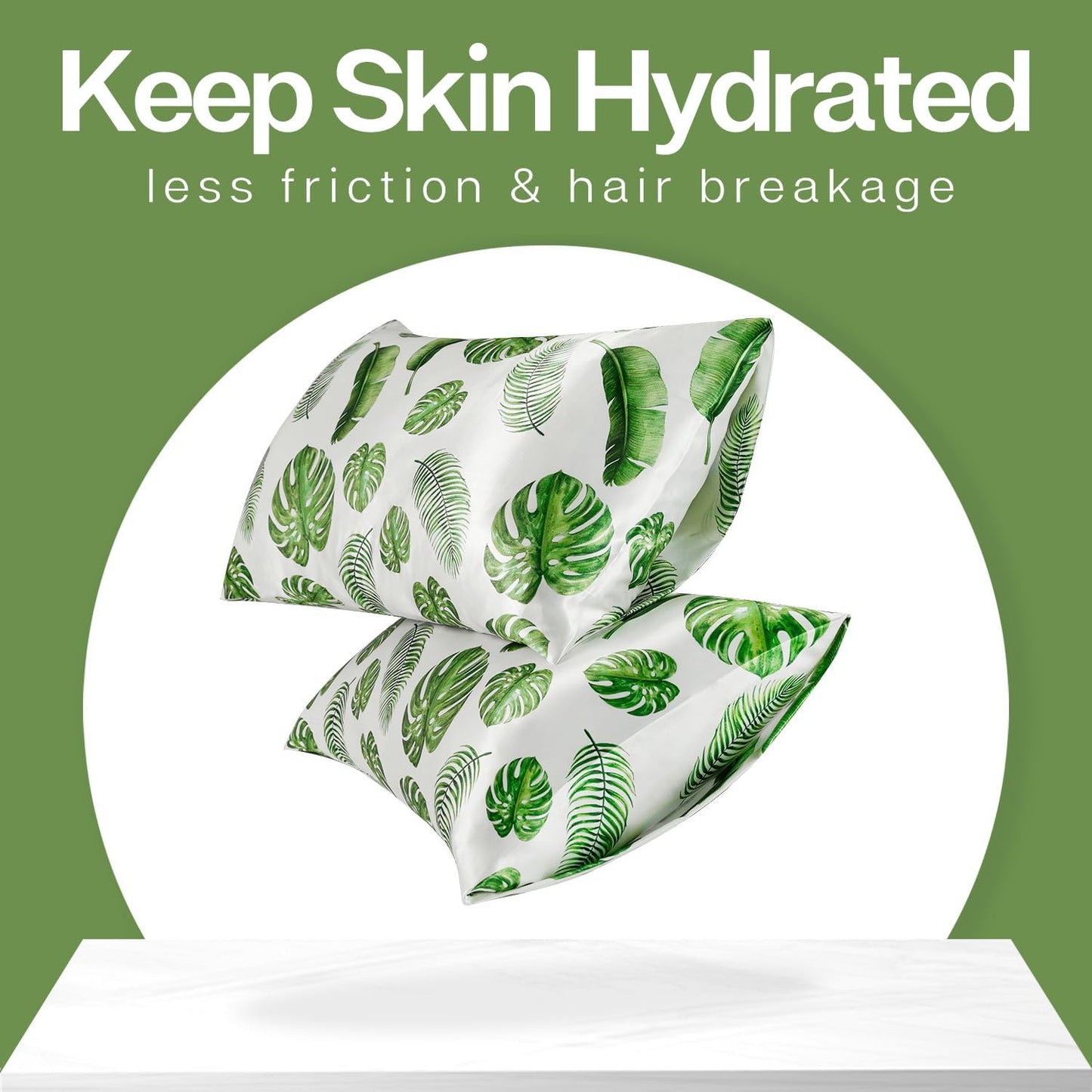 MR&HM Satin Pillowcase for Hair and Skin, Silk Satin Pillowcase 2 Pack, Standard Size Pillow Cases Set of 2, Silky Pillow Cover with Envelope Closure (20x26, Leaves)