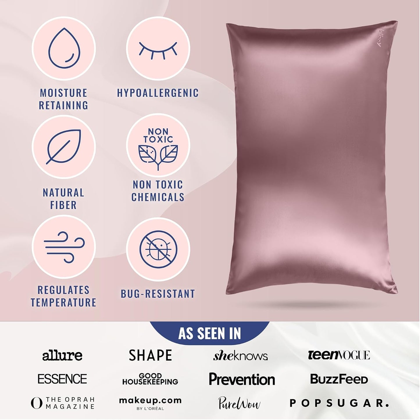 Blissy Silk Pillowcase - 100% Pure Mulberry Silk - 22 Momme 6A High-Grade Fibers - Silk Pillow Cover for Hair & Skin - Regular, Queen & King (Plum, Standard)