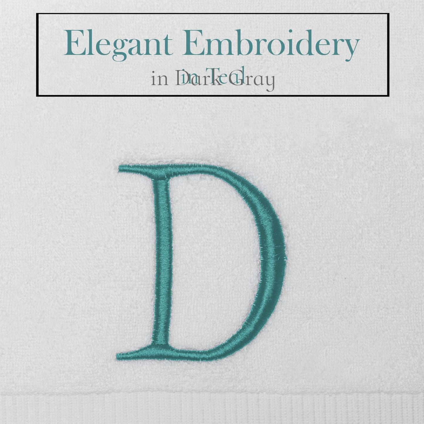 Teal Luxury Hand Towel for Bathroom - Monogrammed Initial Hotel Quality Decorative Embroidered Towel for Powder Room, Spa - GOTS Organic Certified - Set of 2 Letter D