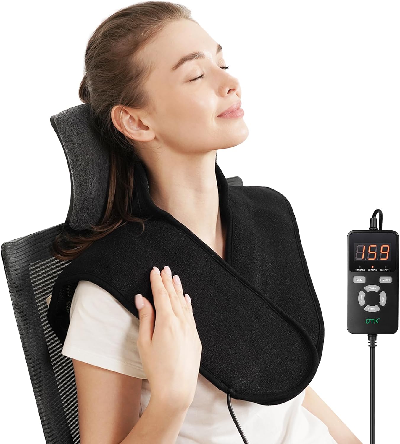 UTK Far Infrared Heating Pads for Neck and Shoulders and Back, Hot to 159℉, Gift for Women, FSA-HSA Eligible Neck and Shoulder Heating Pad with 84 Natural Jade, 24 Timers & Auto Shut Off (23 * 18'')