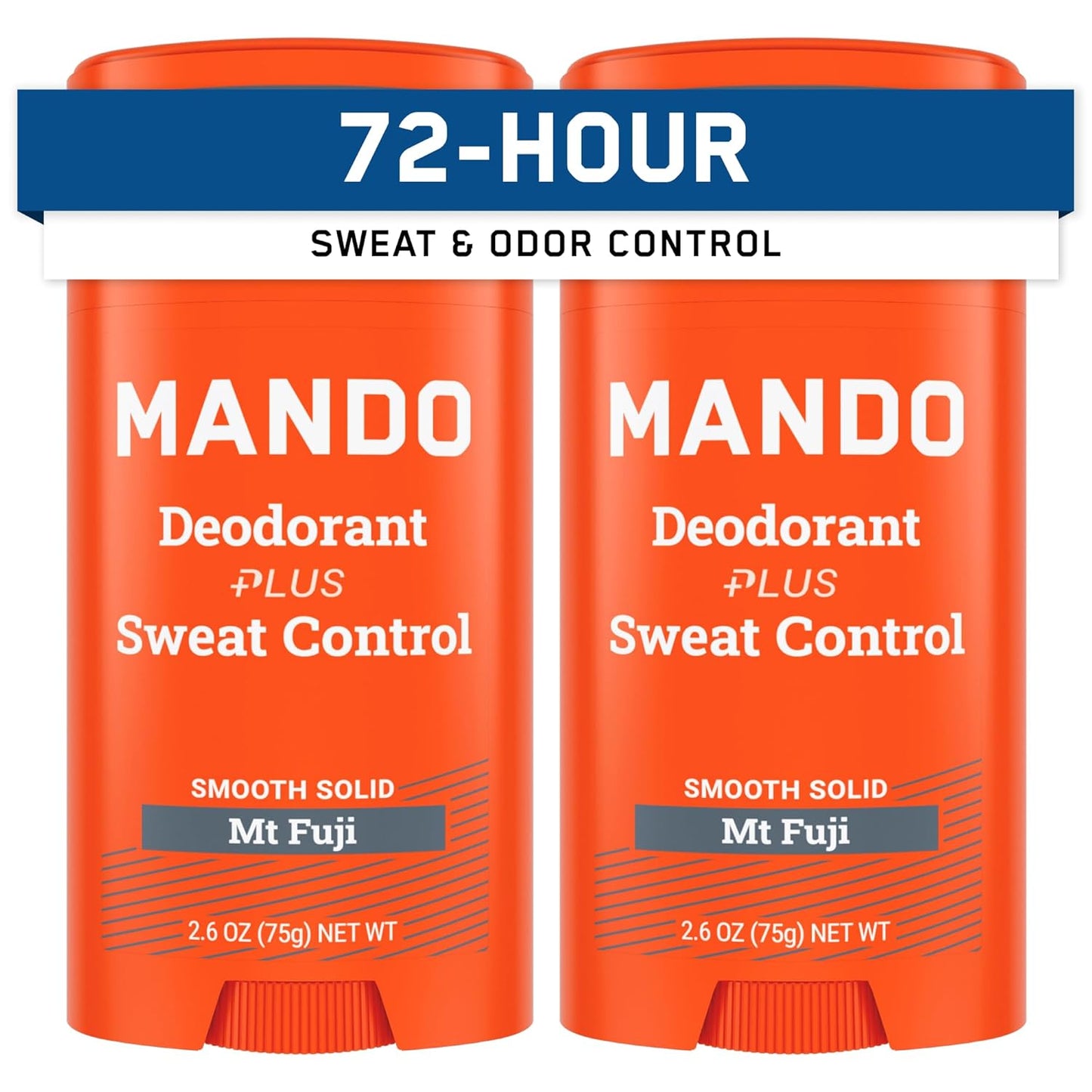 Mando Antiperspirant Deodorant Sweat and Odor Control for Men – Extra Strength Smooth Solid Stick – 72 Hour Performance – Baking Soda Free, Skin Safe – 2.6 oz – Mt Fuji – Pack of 2